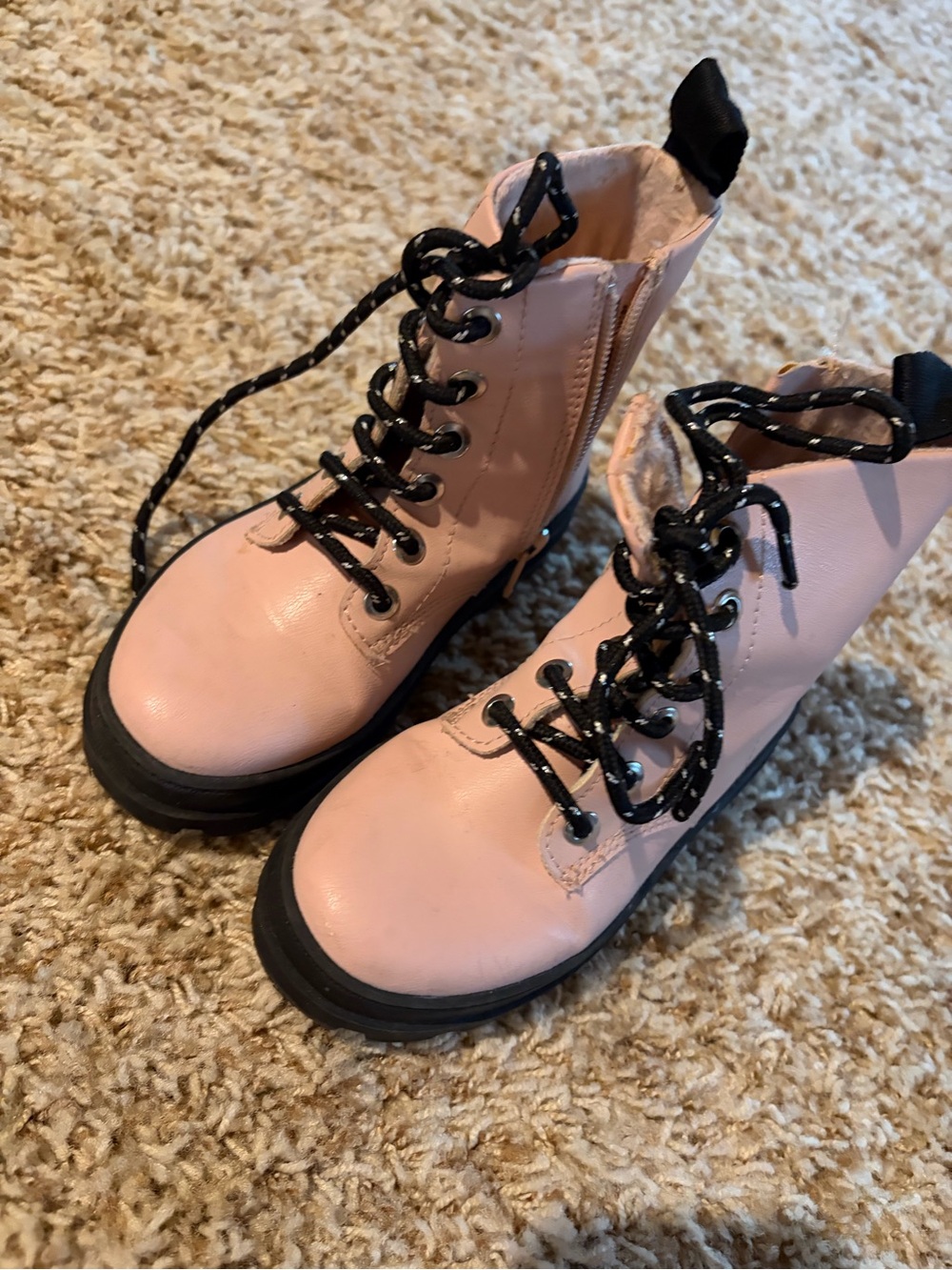 H&M Pink Lace-Up Kids Combat Boots with Black Soles